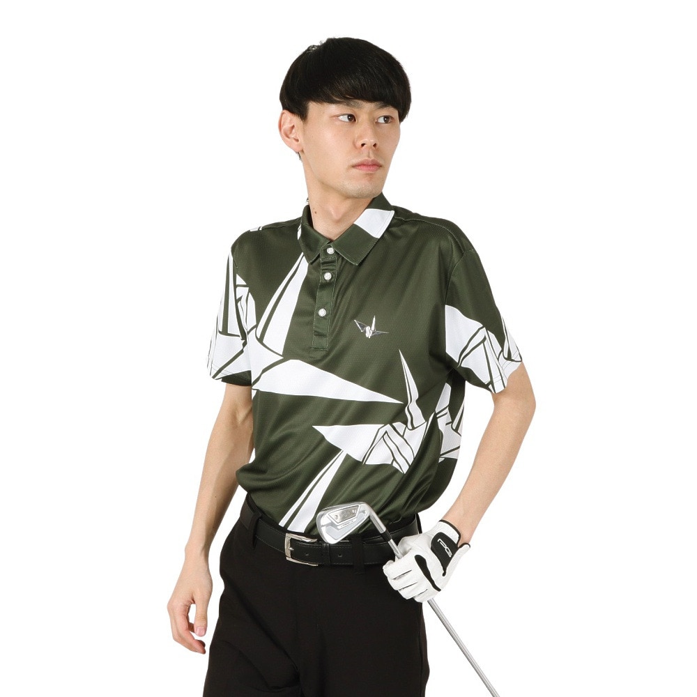 ウノ ピゥ ウノ ウグァーレ トレ（1PIU1UGUALE3）（メンズ）ゴルフウェア ORIGAMI CRANE 半袖ポロシャツ GRT220 KHK