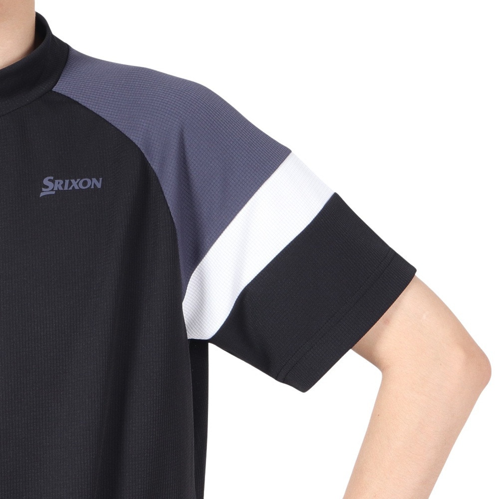 スリクソン（SRIXON）（メンズ）ゴルフウェア 吸汗速乾 モックネック 三段配色ワッフルメッシュ半袖シャツ RGMVJA10 BK00