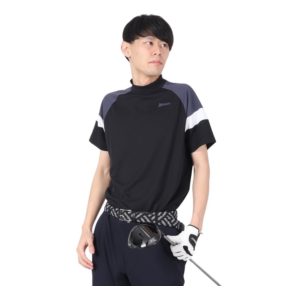 スリクソン（SRIXON）（メンズ）ゴルフウェア 吸汗速乾 モックネック 三段配色ワッフルメッシュ半袖シャツ RGMVJA10 BK00