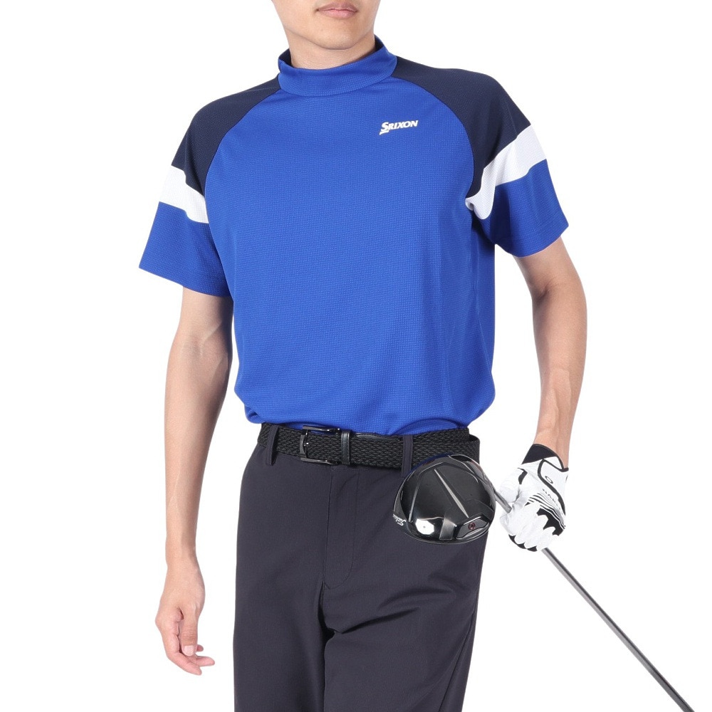 スリクソン（SRIXON）（メンズ）ゴルフウェア 吸汗速乾 モックネック 三段配色ワッフルメッシュ半袖シャツ RGMVJA10 BL00