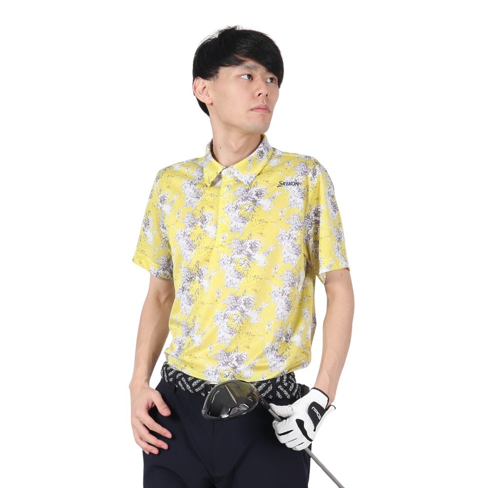 スリクソン（SRIXON）（メンズ）ゴルフウェア 半袖 吸汗速乾 フレッシュグリーン総柄プリントシャツ RGMVJA11 YL00