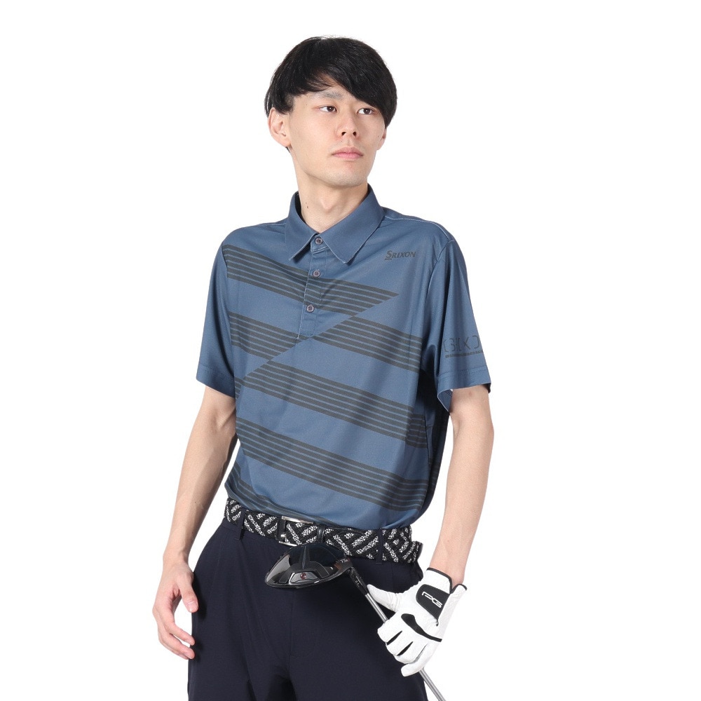 スリクソン（SRIXON）（メンズ）ゴルフウェア 半袖 パネルバイアスボーダープリントシャツ RGMVJA17 GY00