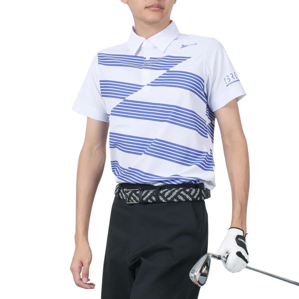 スリクソン（SRIXON）（メンズ）ゴルフウェア 半袖 パネルバイアスボーダープリントシャツ RGMVJA17 WH00