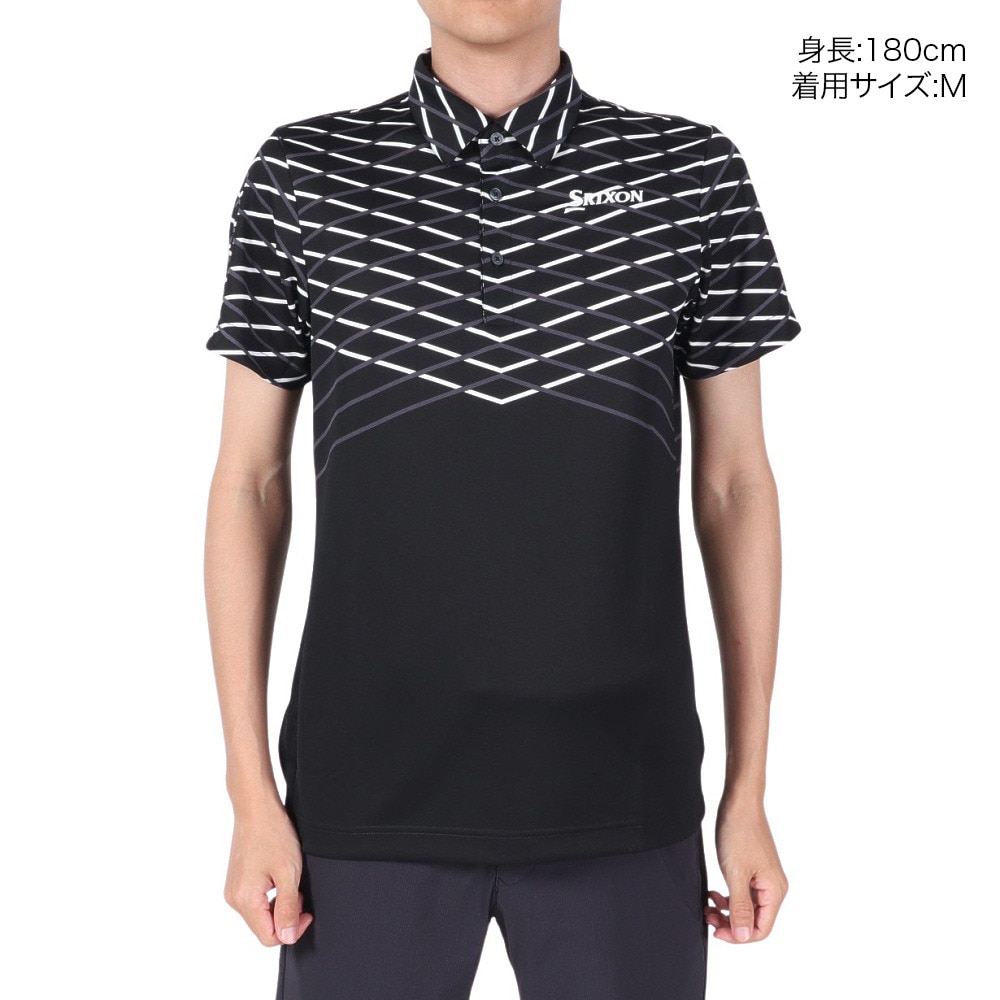 スリクソン（SRIXON）（メンズ）ゴルフウェア 吸汗速乾 クロスラインパネルプリント半袖シャツ RGMVJA23 BK00