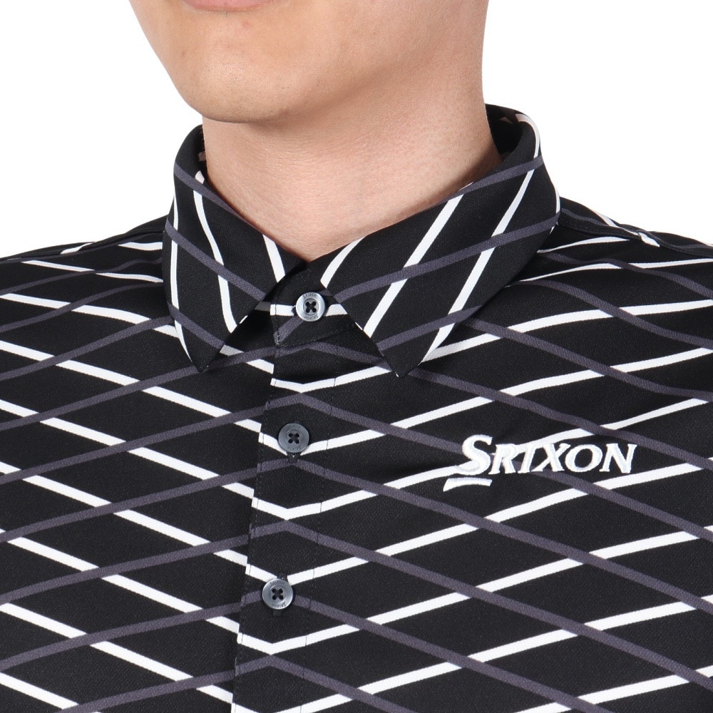 スリクソン（SRIXON）（メンズ）ゴルフウェア 吸汗速乾 クロスラインパネルプリント半袖シャツ RGMVJA23 BK00