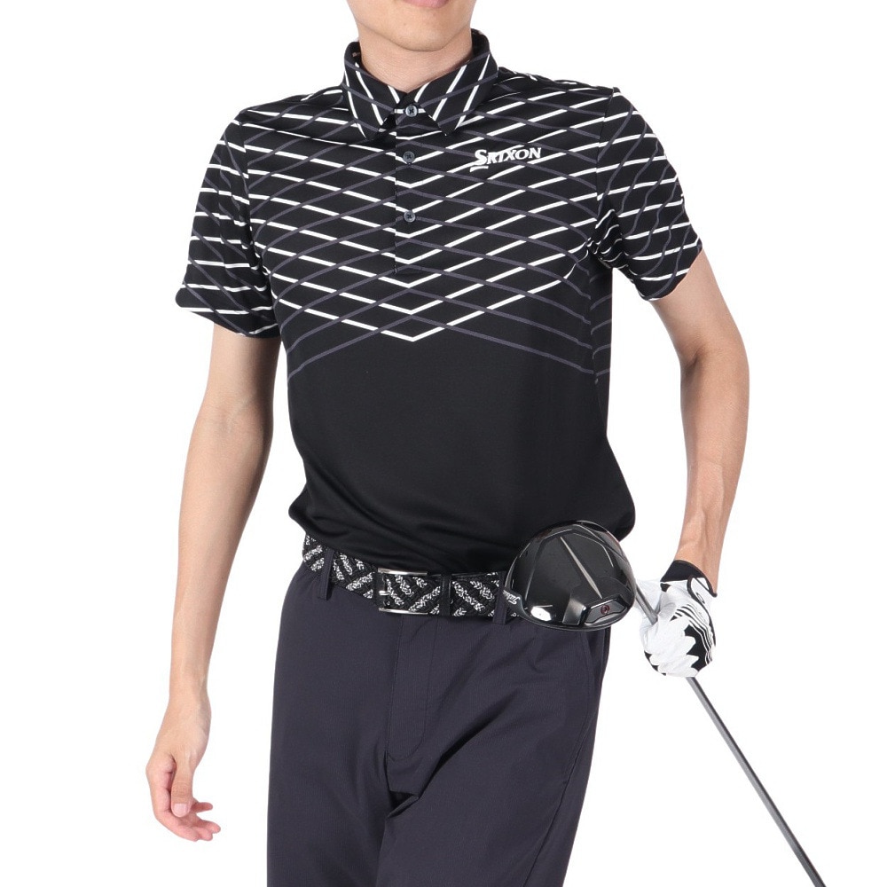 スリクソン（SRIXON）（メンズ）ゴルフウェア 吸汗速乾 クロスラインパネルプリント半袖シャツ RGMVJA23 BK00