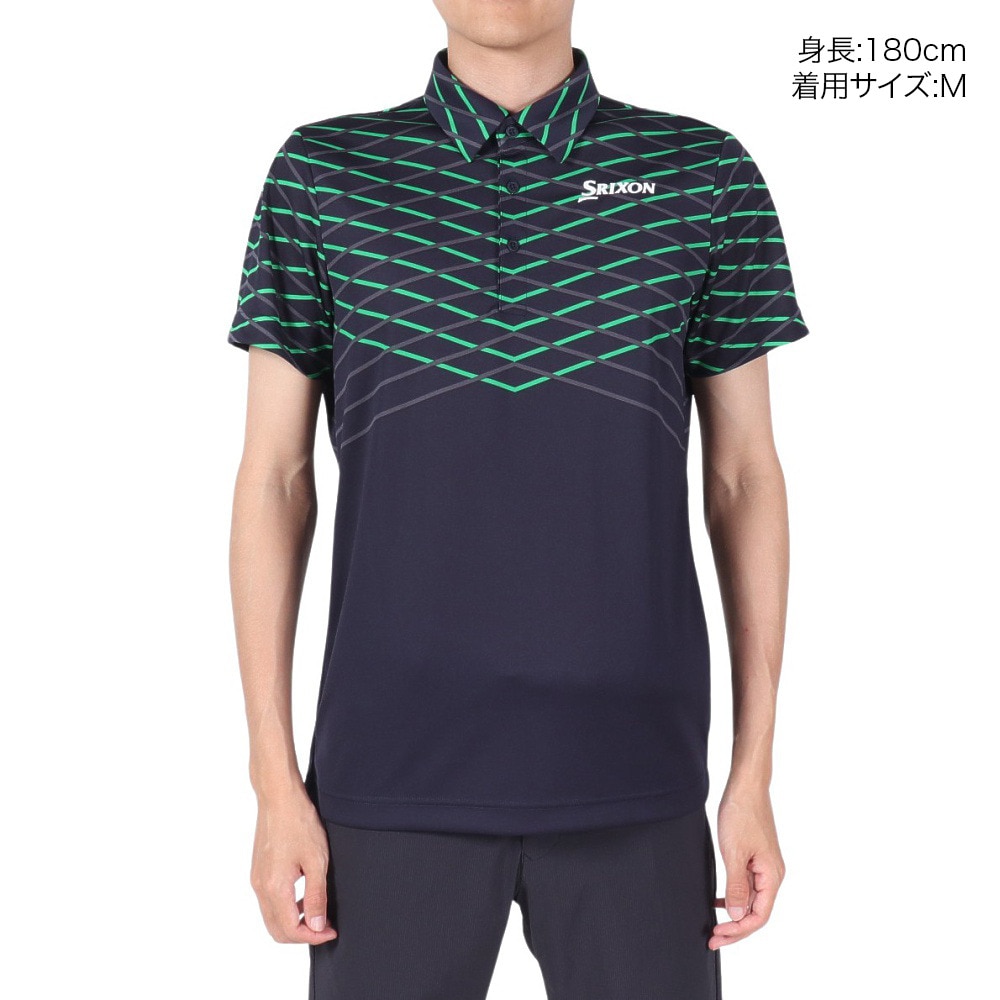 スリクソン（SRIXON）（メンズ）ゴルフウェア 吸汗速乾 クロスラインパネルプリント半袖シャツ RGMVJA23 NV00