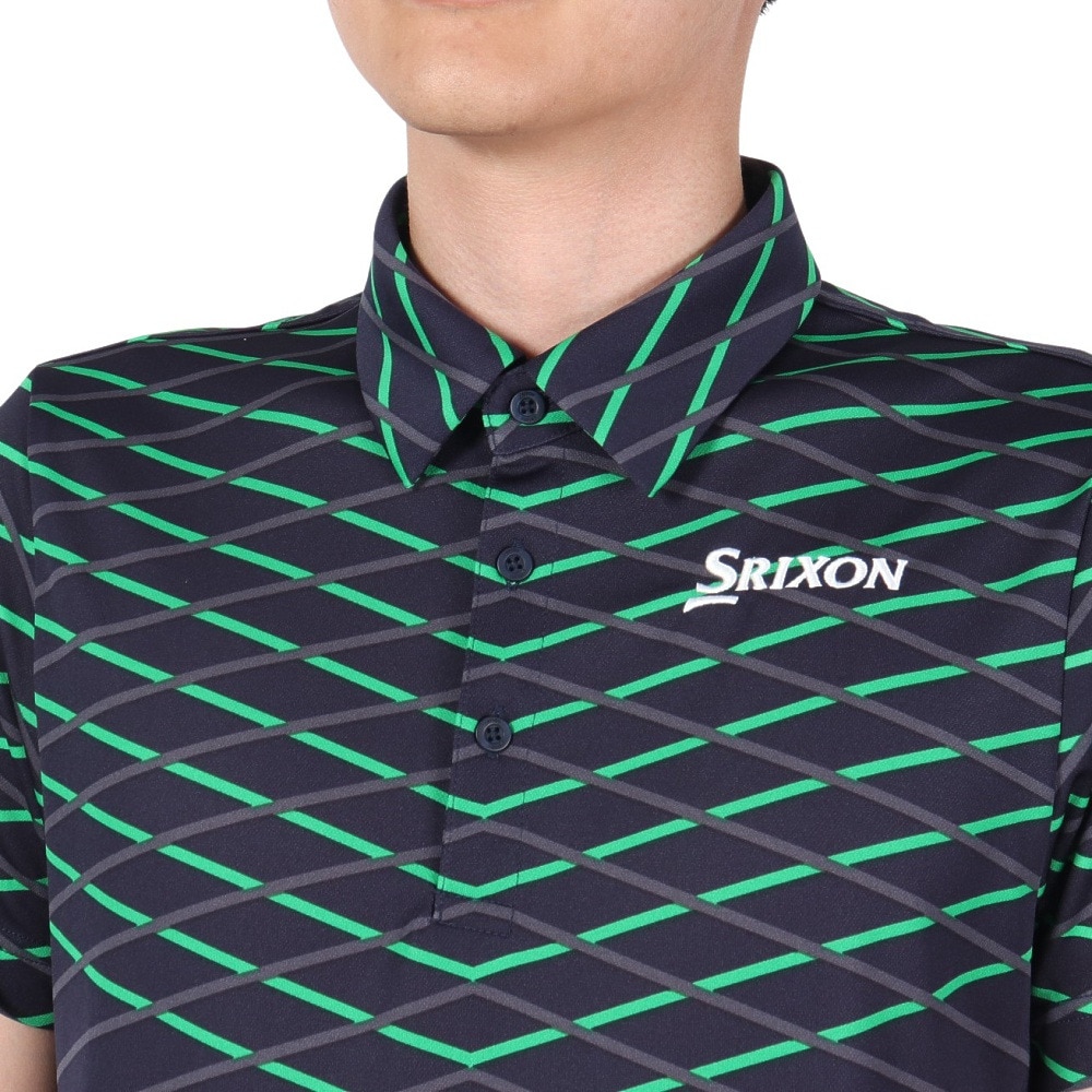 スリクソン（SRIXON）（メンズ）ゴルフウェア 吸汗速乾 クロスラインパネルプリント半袖シャツ RGMVJA23 NV00
