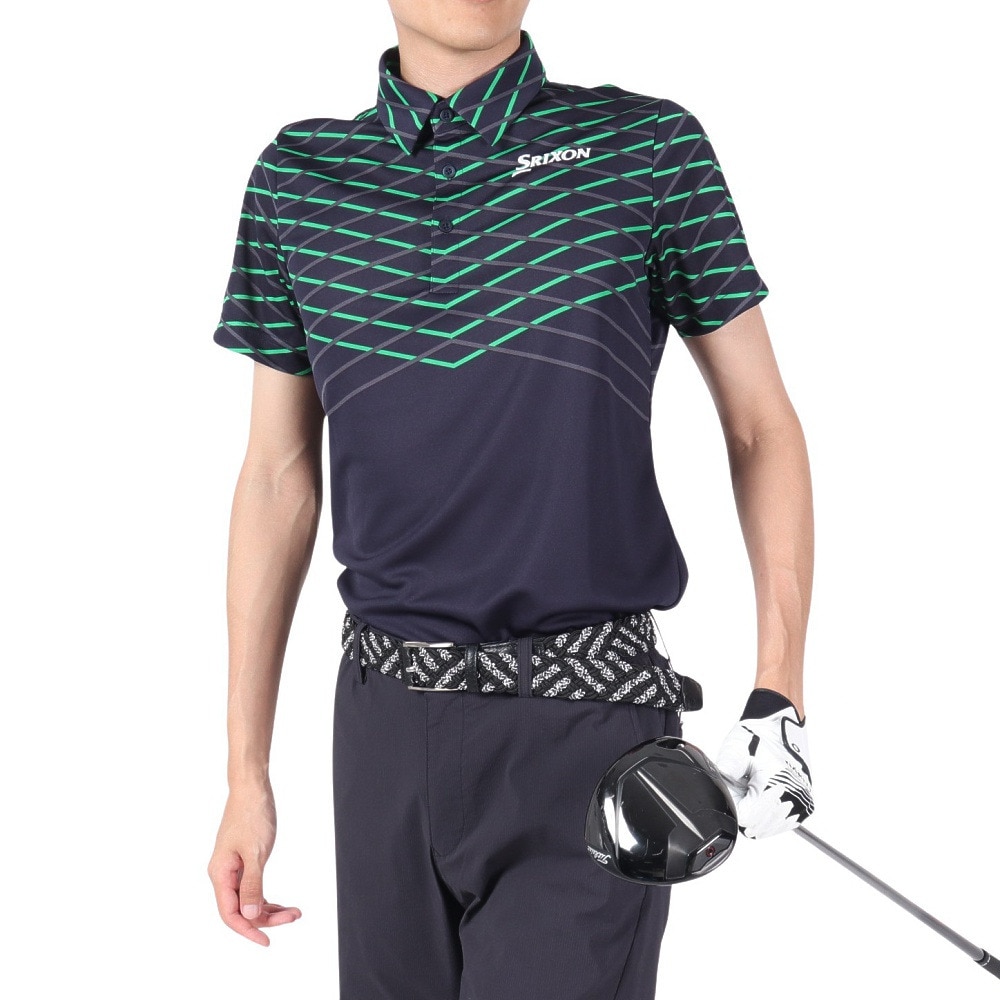 スリクソン（SRIXON）（メンズ）ゴルフウェア 吸汗速乾 クロスラインパネルプリント半袖シャツ RGMVJA23 NV00