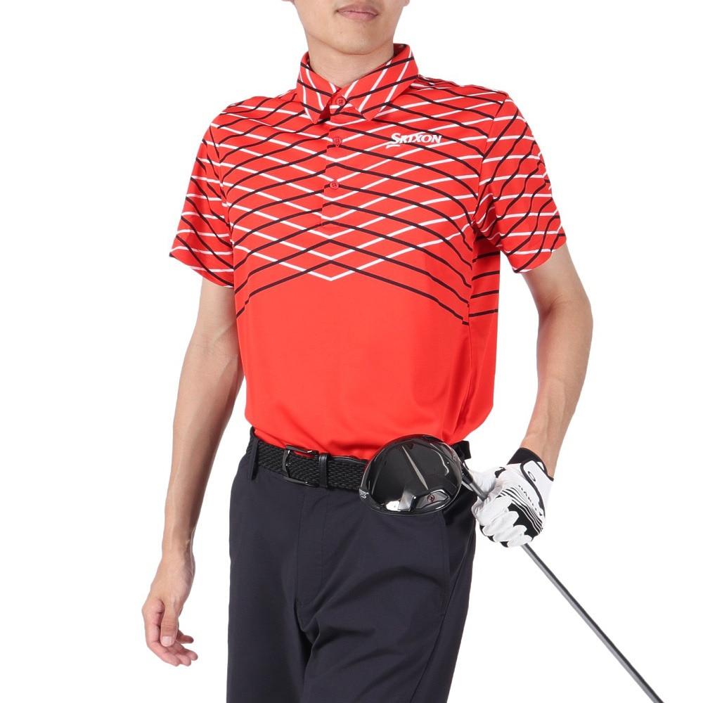スリクソン（SRIXON）（メンズ）ゴルフウェア 吸汗速乾 クロスラインパネルプリント半袖シャツ RGMVJA23 RD00
