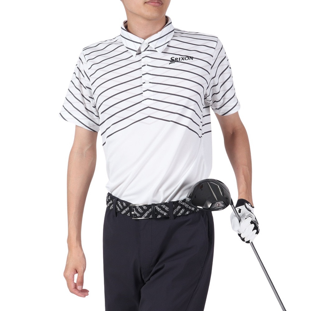 スリクソン（SRIXON）（メンズ）ゴルフウェア 吸汗速乾 クロスラインパネルプリント半袖シャツ RGMVJA23 WH00