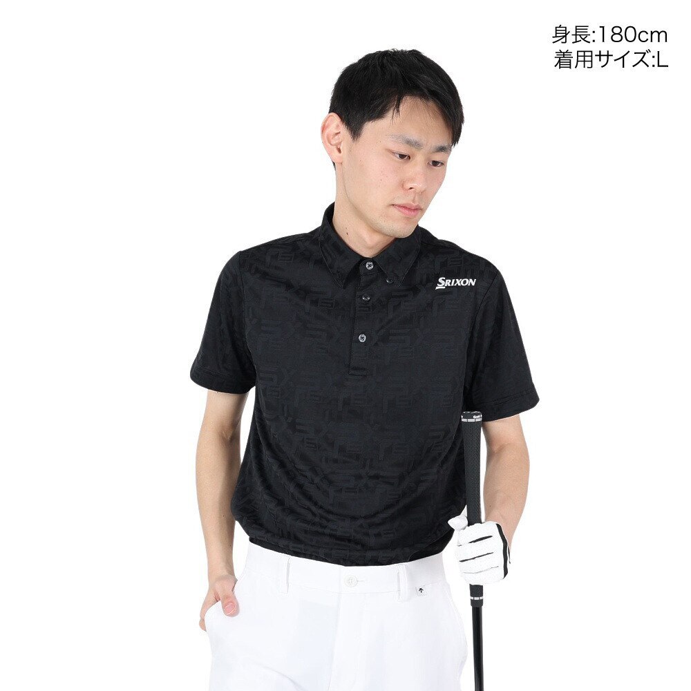 スリクソン（SRIXON）（メンズ）ゴルフウェア 半袖 吸汗速乾 ロゴパターンジャガードシャツ RGMXJA04 BK00