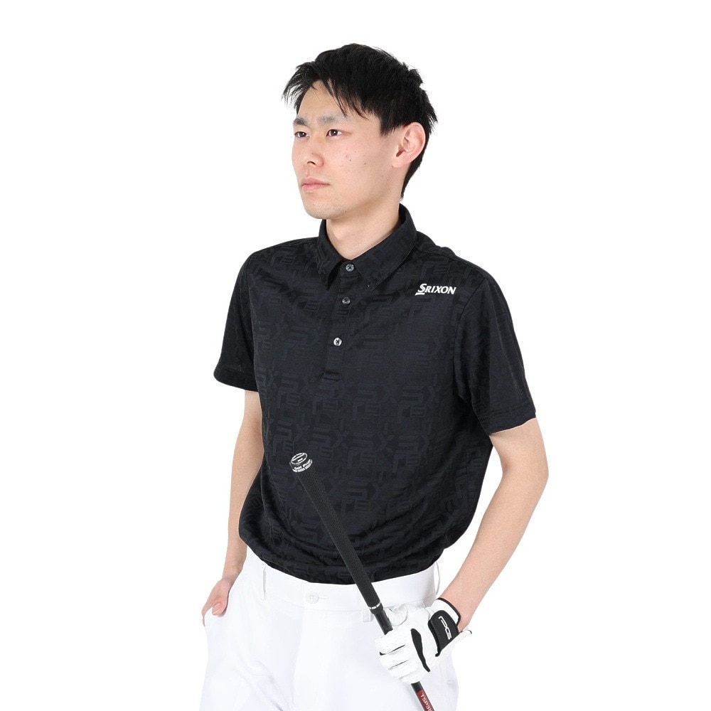 スリクソン（SRIXON）（メンズ）ゴルフウェア 半袖 吸汗速乾 ロゴパターンジャガードシャツ RGMXJA04 BK00