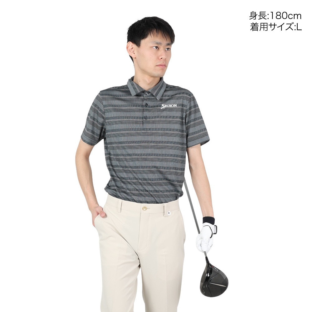 スリクソン（SRIXON）（メンズ）ゴルフウェア 半袖 松山英樹プロレプリカモデル 吸汗速乾 メッシュボーダープリントシャツ RGMXJA16 BKWH