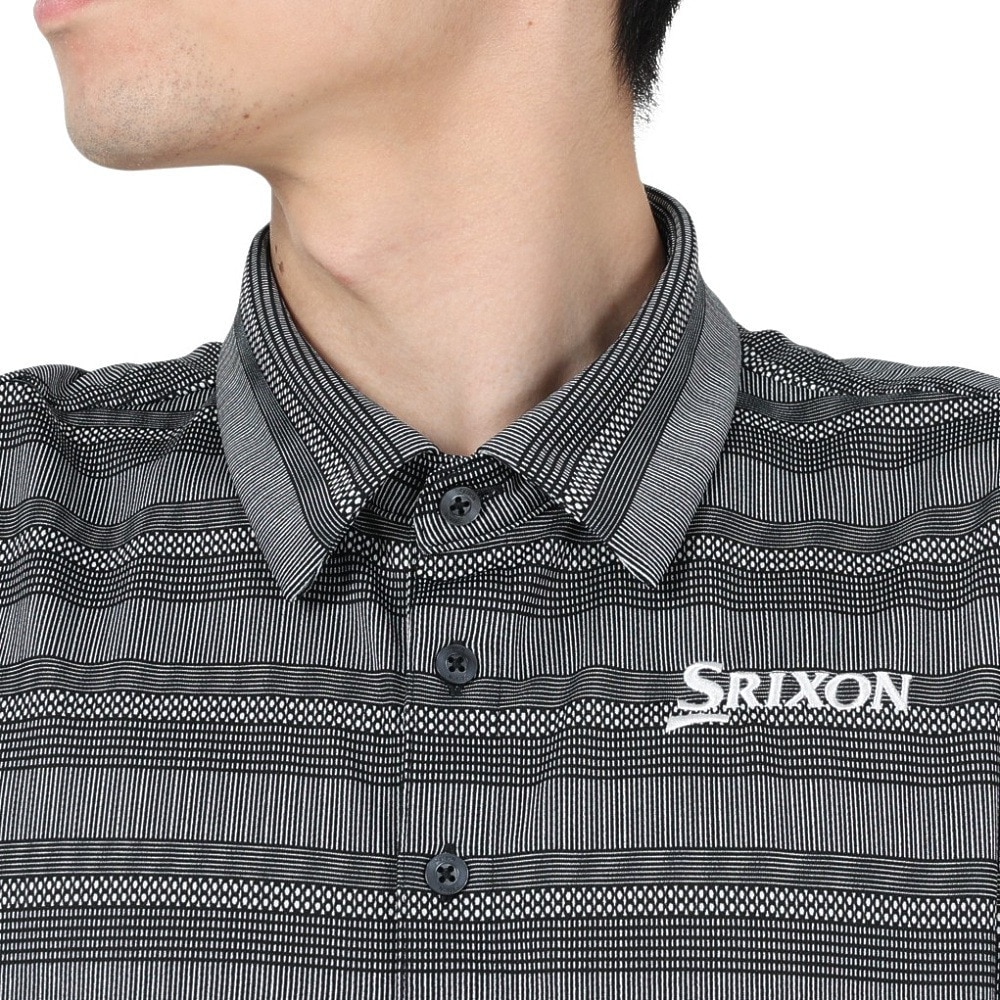 スリクソン（SRIXON）（メンズ）ゴルフウェア 半袖 松山英樹プロレプリカモデル 吸汗速乾 メッシュボーダープリントシャツ RGMXJA16 BKWH