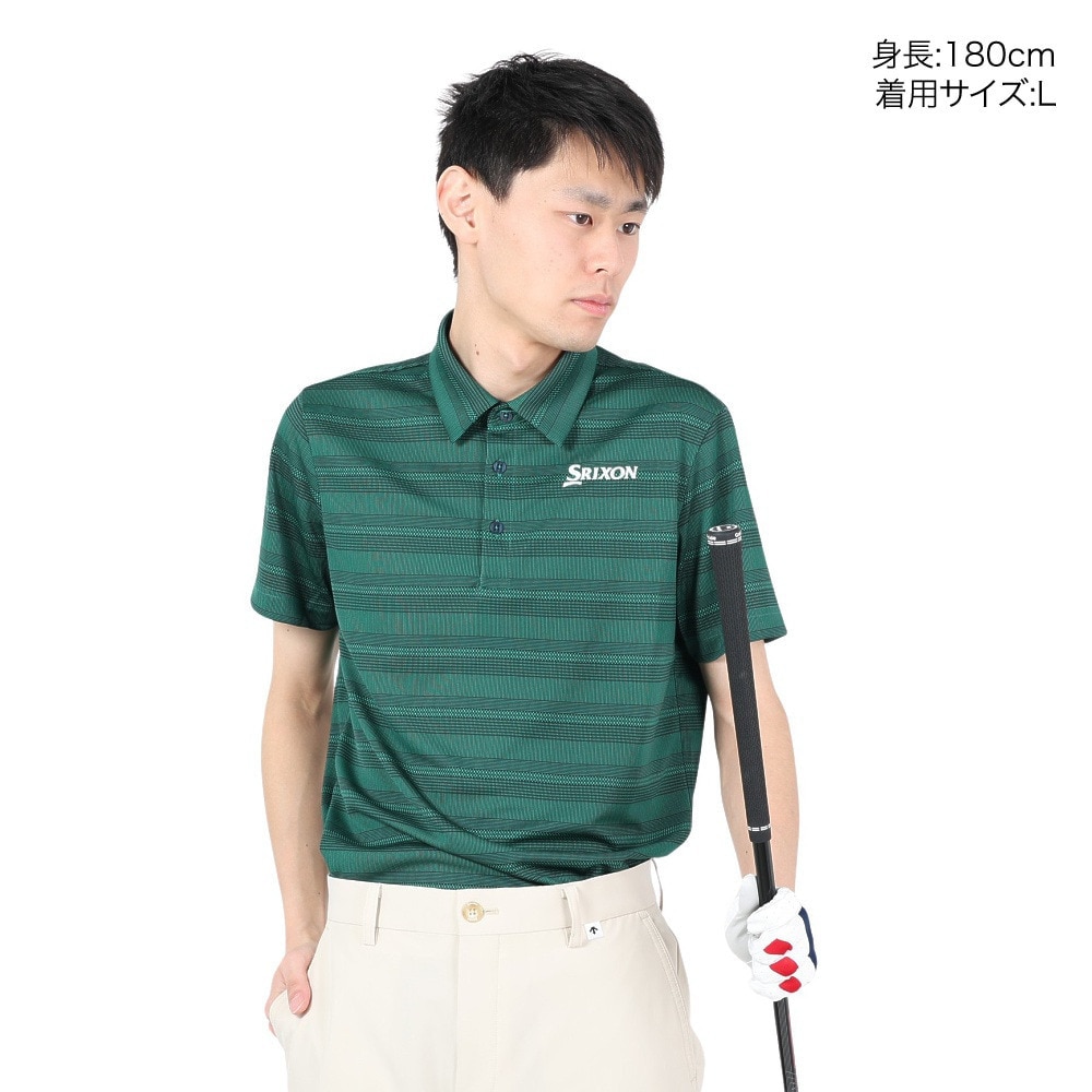 スリクソン（SRIXON）（メンズ）ゴルフウェア 半袖 松山英樹プロレプリカモデル 吸汗速乾 メッシュボーダープリントシャツ RGMXJA16 NVGR