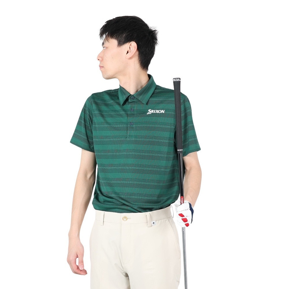 スリクソン（SRIXON）（メンズ）ゴルフウェア 半袖 松山英樹プロレプリカモデル 吸汗速乾 メッシュボーダープリントシャツ RGMXJA16 NVGR