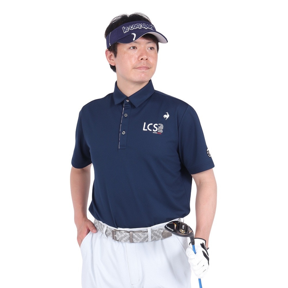 ルコックスポルティフ（lecoqsportif）（メンズ）ゴルフウェア 吸汗速乾 ストレッチフォーサー ベーシックデザイン半袖シャツ QGMXJA02 NV00