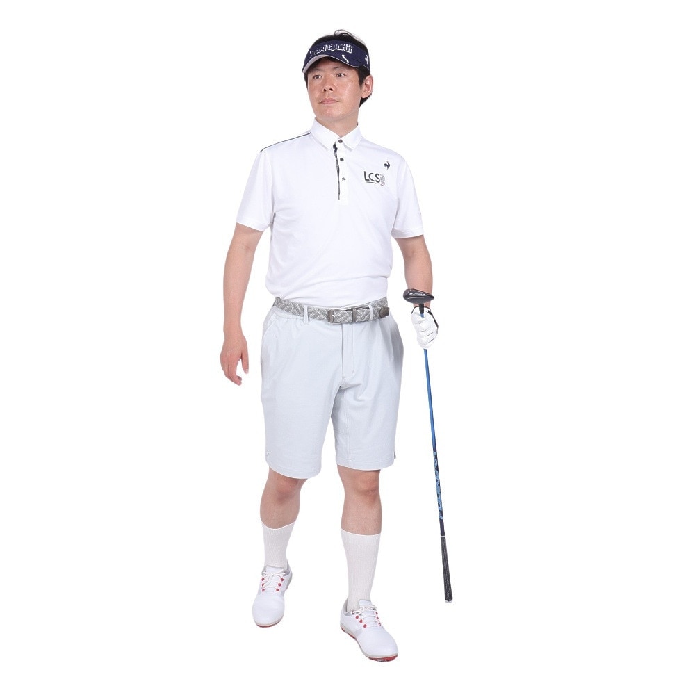 ルコックスポルティフ（lecoqsportif）（メンズ）ゴルフウェア 吸汗速乾 ストレッチフォーサー ベーシックデザイン半袖シャツ QGMXJA02 WH00