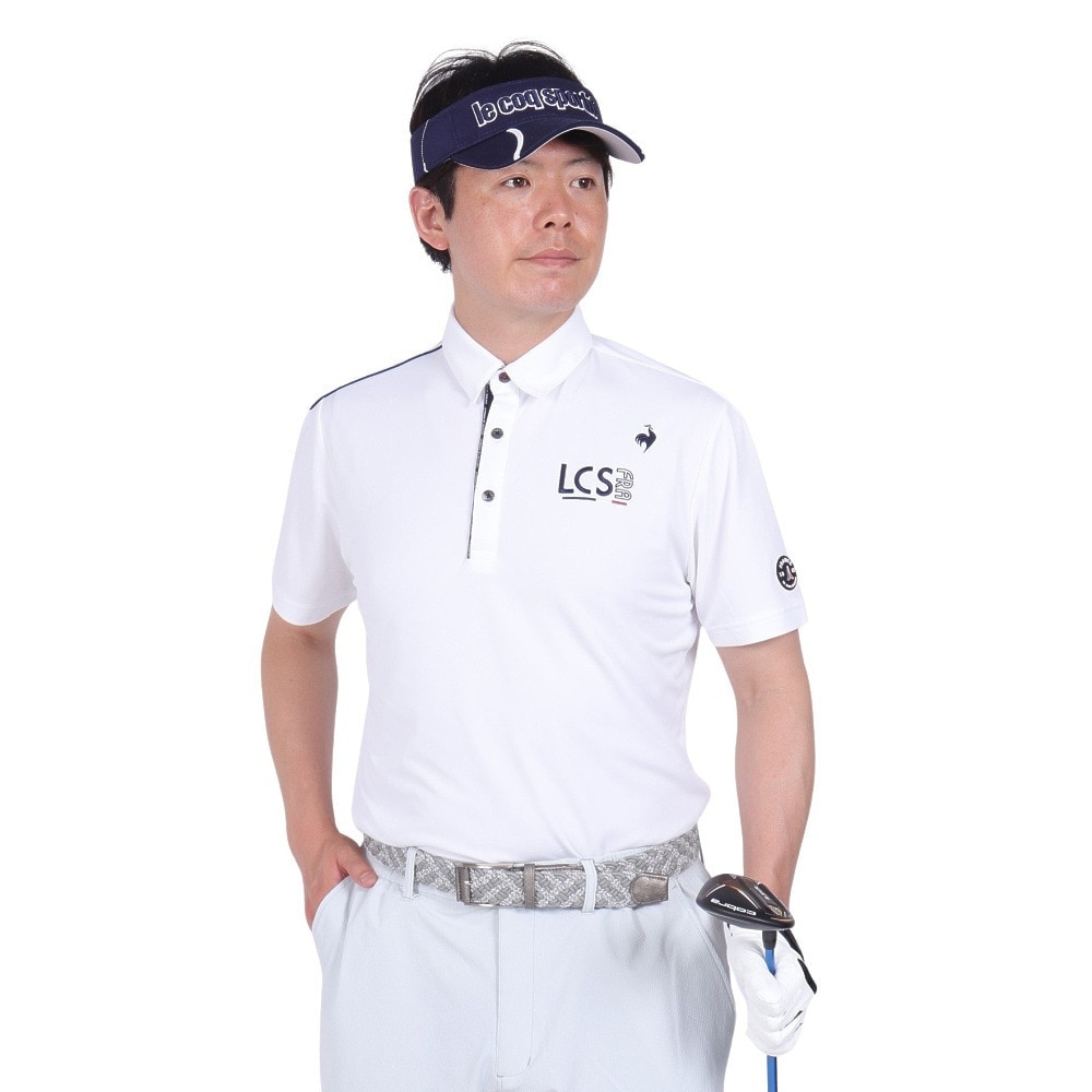 ルコックスポルティフ（lecoqsportif）（メンズ）ゴルフウェア 吸汗速乾 ストレッチフォーサー ベーシックデザイン半袖シャツ QGMXJA02 WH00