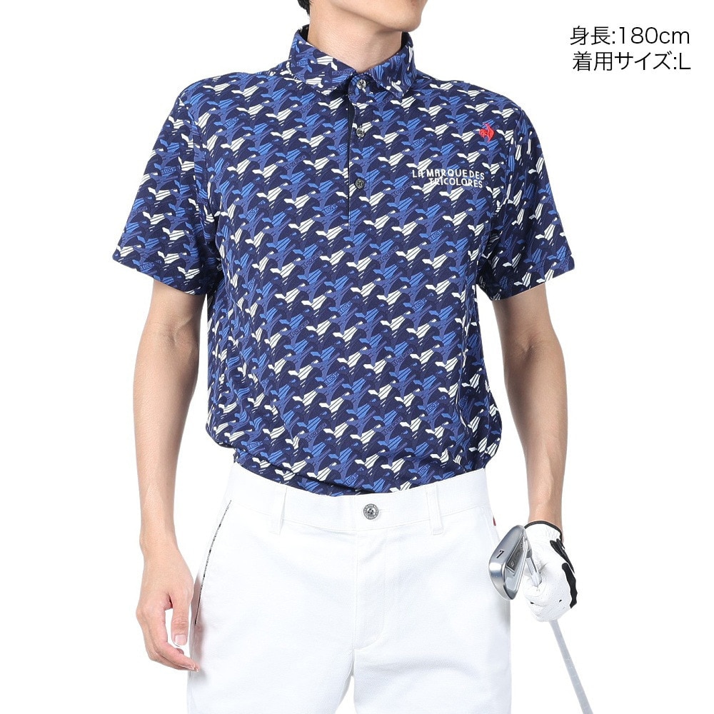 ルコックスポルティフ（lecoqsportif）（メンズ）ゴルフウェア 吸汗速乾 ストレッチフォーサー エッフェル塔柄半袖シャツ QGMXJA05 NV00