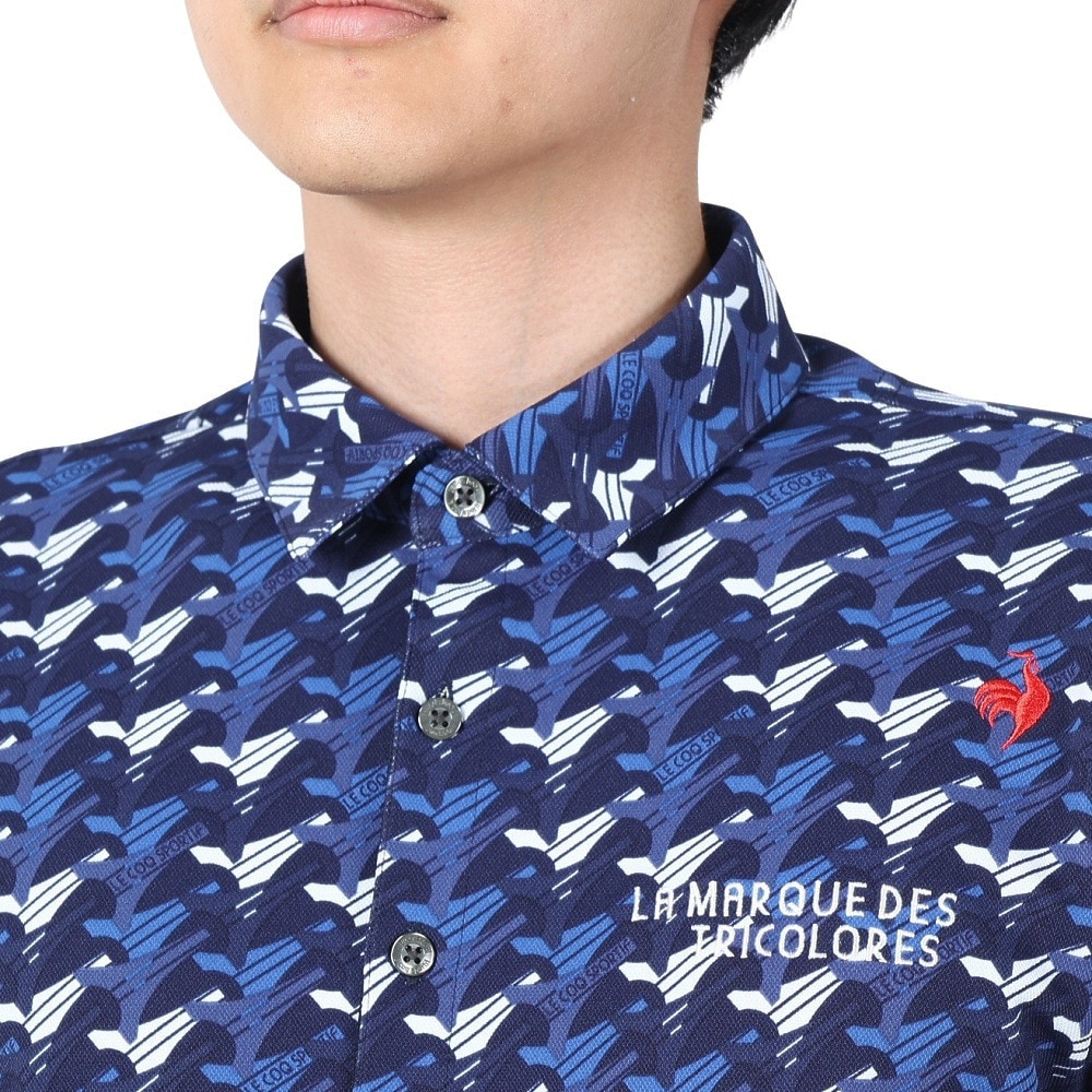ルコックスポルティフ（lecoqsportif）（メンズ）ゴルフウェア 吸汗速乾 ストレッチフォーサー エッフェル塔柄半袖シャツ QGMXJA05 NV00
