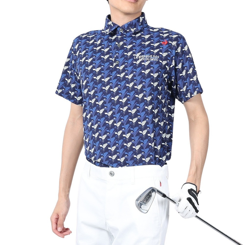 ルコックスポルティフ（lecoqsportif）（メンズ）ゴルフウェア 吸汗速乾 ストレッチフォーサー エッフェル塔柄半袖シャツ QGMXJA05 NV00