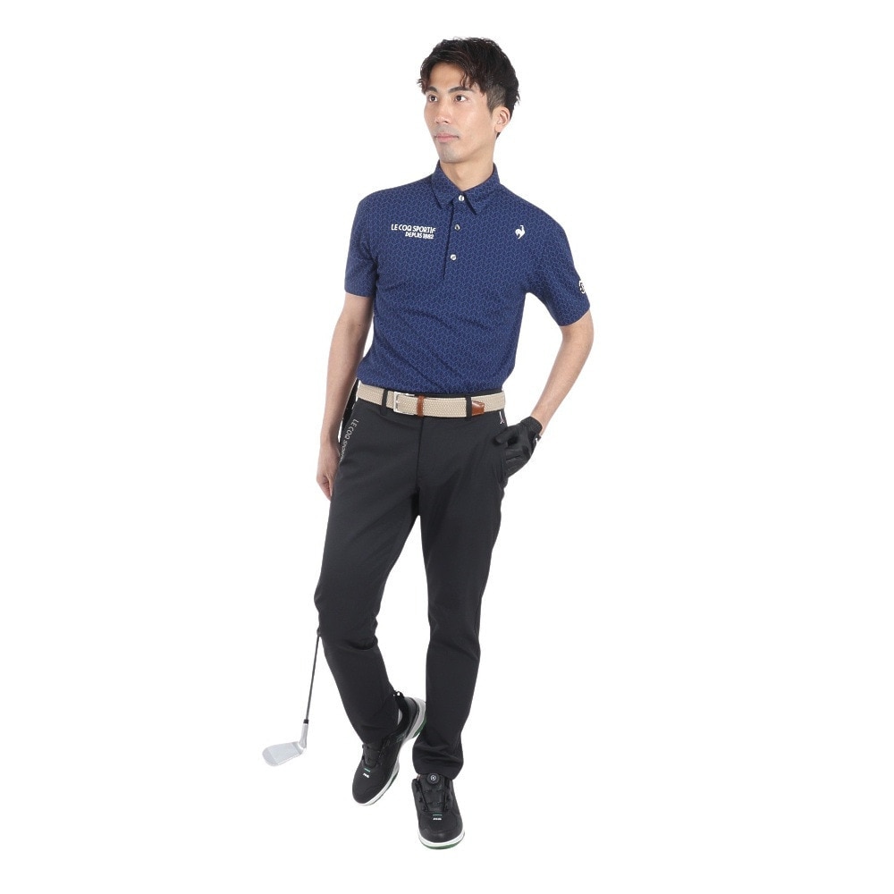 ルコックスポルティフ（lecoqsportif）（メンズ）ゴルフウェア 吸汗速乾 ストレッチフォーサー 小柄ジャガード半袖シャツ QGMXJA07 NV00