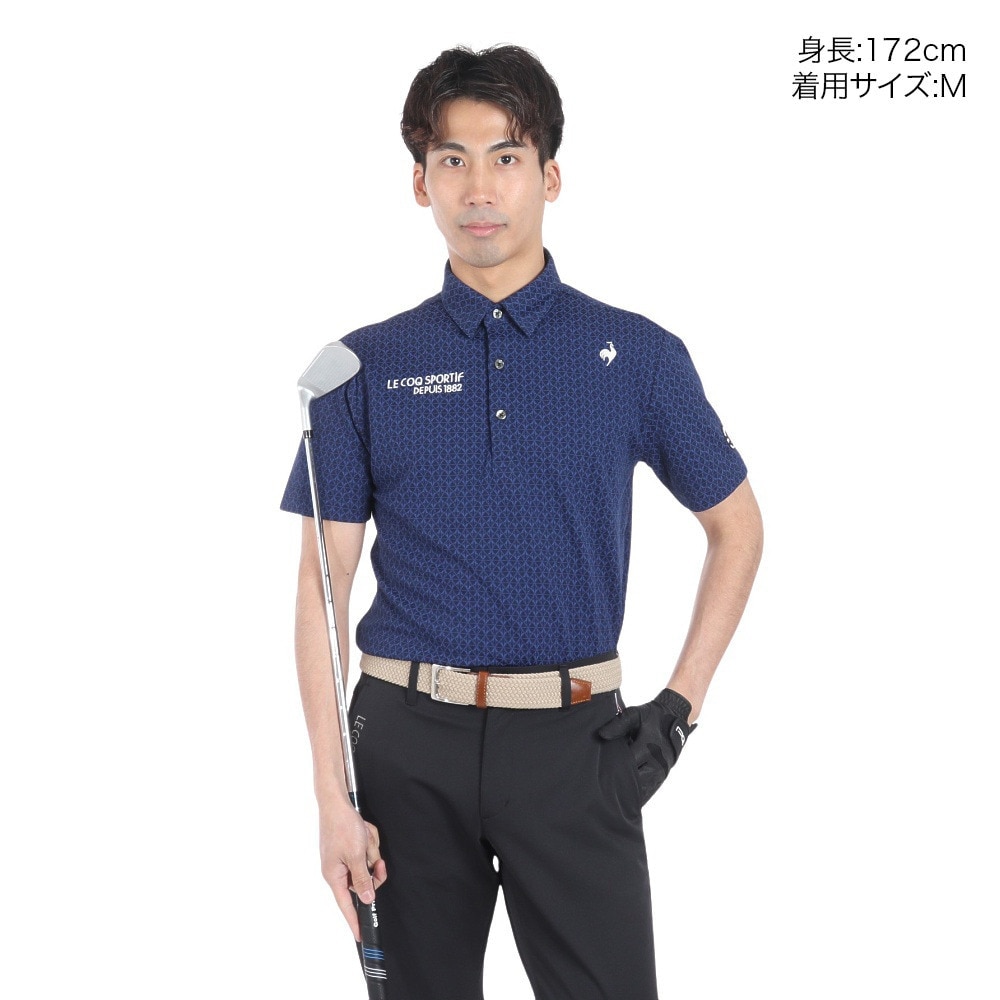 ルコックスポルティフ（lecoqsportif）（メンズ）ゴルフウェア 吸汗速乾 ストレッチフォーサー 小柄ジャガード半袖シャツ QGMXJA07 NV00