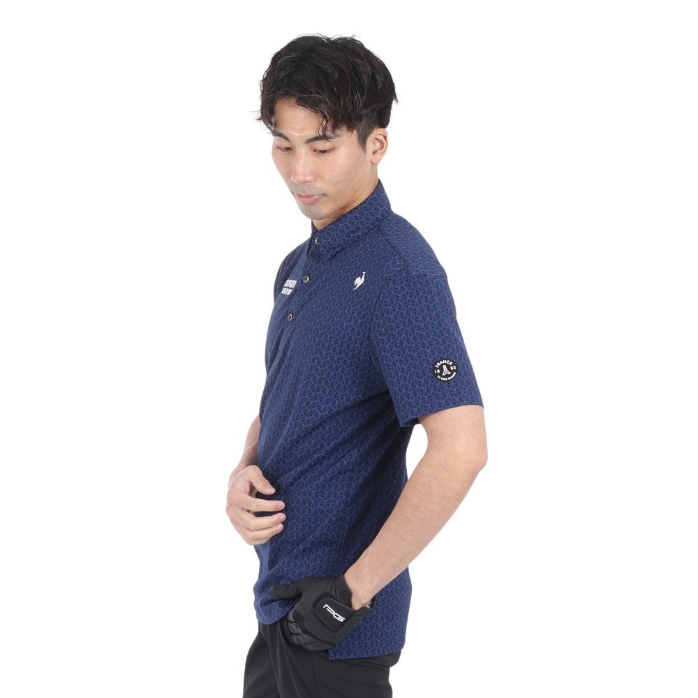 ルコックスポルティフ（lecoqsportif）（メンズ）ゴルフウェア 吸汗速乾 ストレッチフォーサー 小柄ジャガード半袖シャツ QGMXJA07 NV00