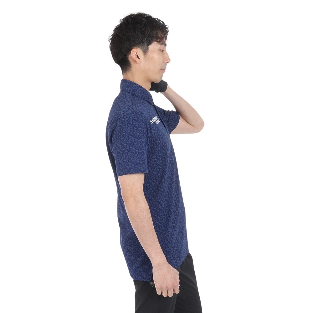 ルコックスポルティフ（lecoqsportif）（メンズ）ゴルフウェア 吸汗速乾 ストレッチフォーサー 小柄ジャガード半袖シャツ QGMXJA07 NV00