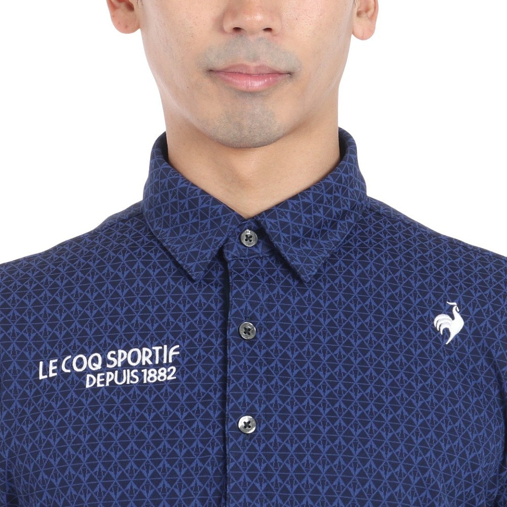 ルコックスポルティフ（lecoqsportif）（メンズ）ゴルフウェア 吸汗速乾 ストレッチフォーサー 小柄ジャガード半袖シャツ QGMXJA07 NV00