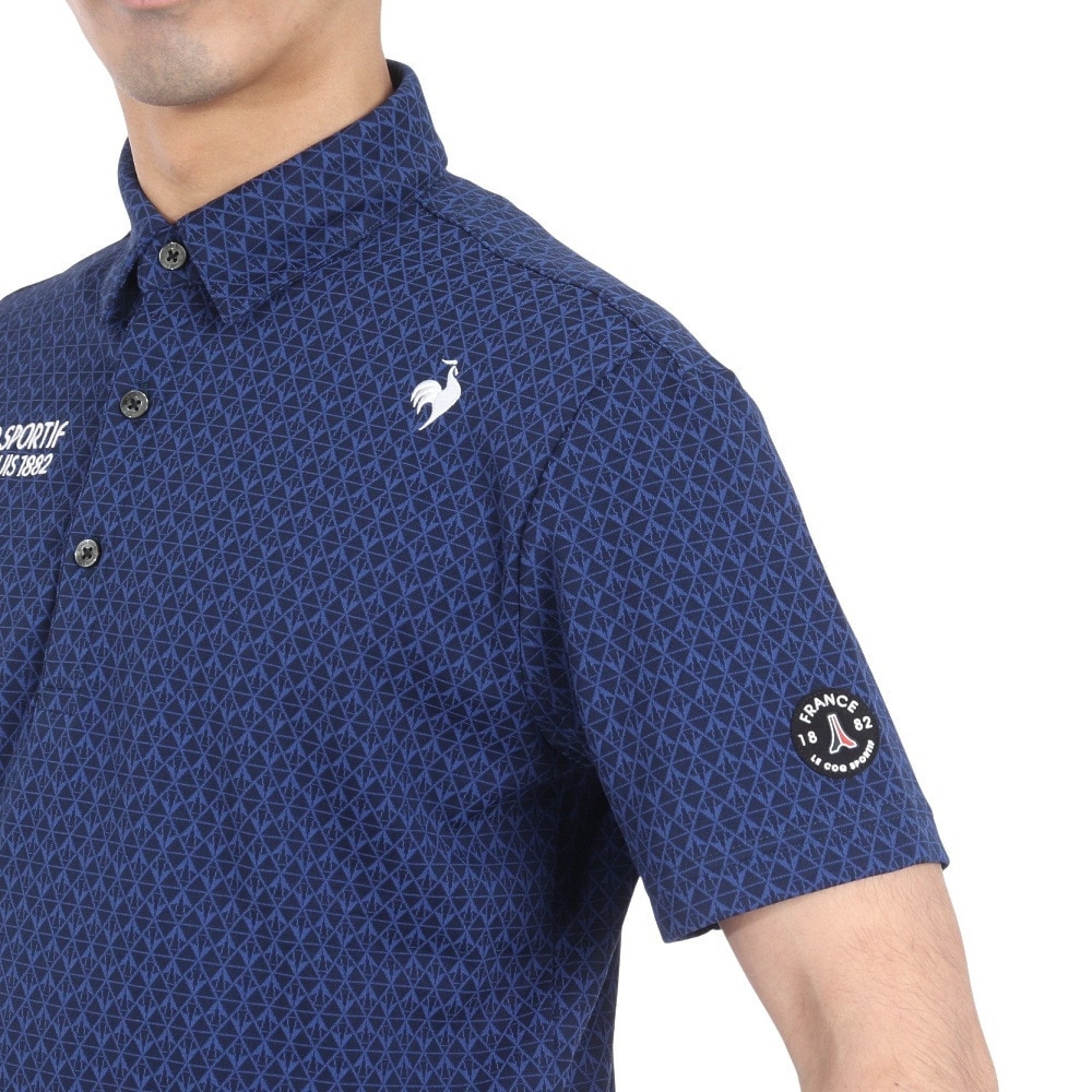 ルコックスポルティフ（lecoqsportif）（メンズ）ゴルフウェア 吸汗速乾 ストレッチフォーサー 小柄ジャガード半袖シャツ QGMXJA07 NV00