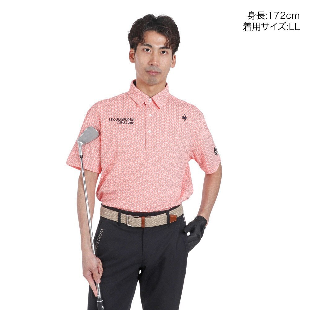 ルコックスポルティフ（lecoqsportif）（メンズ）ゴルフウェア 吸汗速乾 ストレッチフォーサー 小柄ジャガード半袖シャツ QGMXJA07 OR00