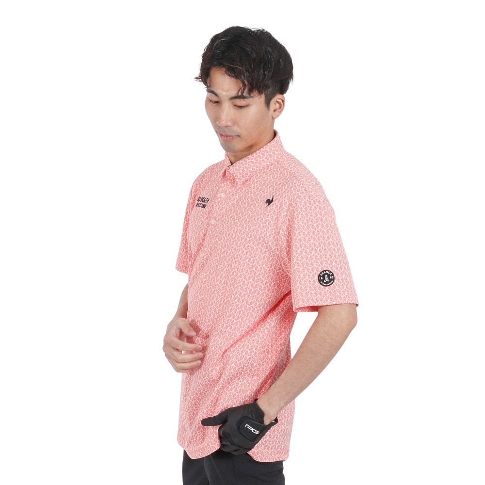 ルコックスポルティフ（lecoqsportif）（メンズ）ゴルフウェア 吸汗速乾 ストレッチフォーサー 小柄ジャガード半袖シャツ QGMXJA07 OR00