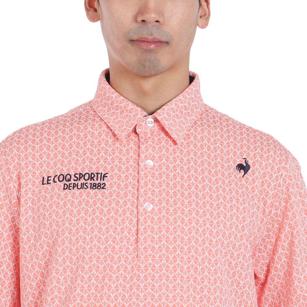 ルコックスポルティフ（lecoqsportif）（メンズ）ゴルフウェア 吸汗速乾 ストレッチフォーサー 小柄ジャガード半袖シャツ QGMXJA07 OR00