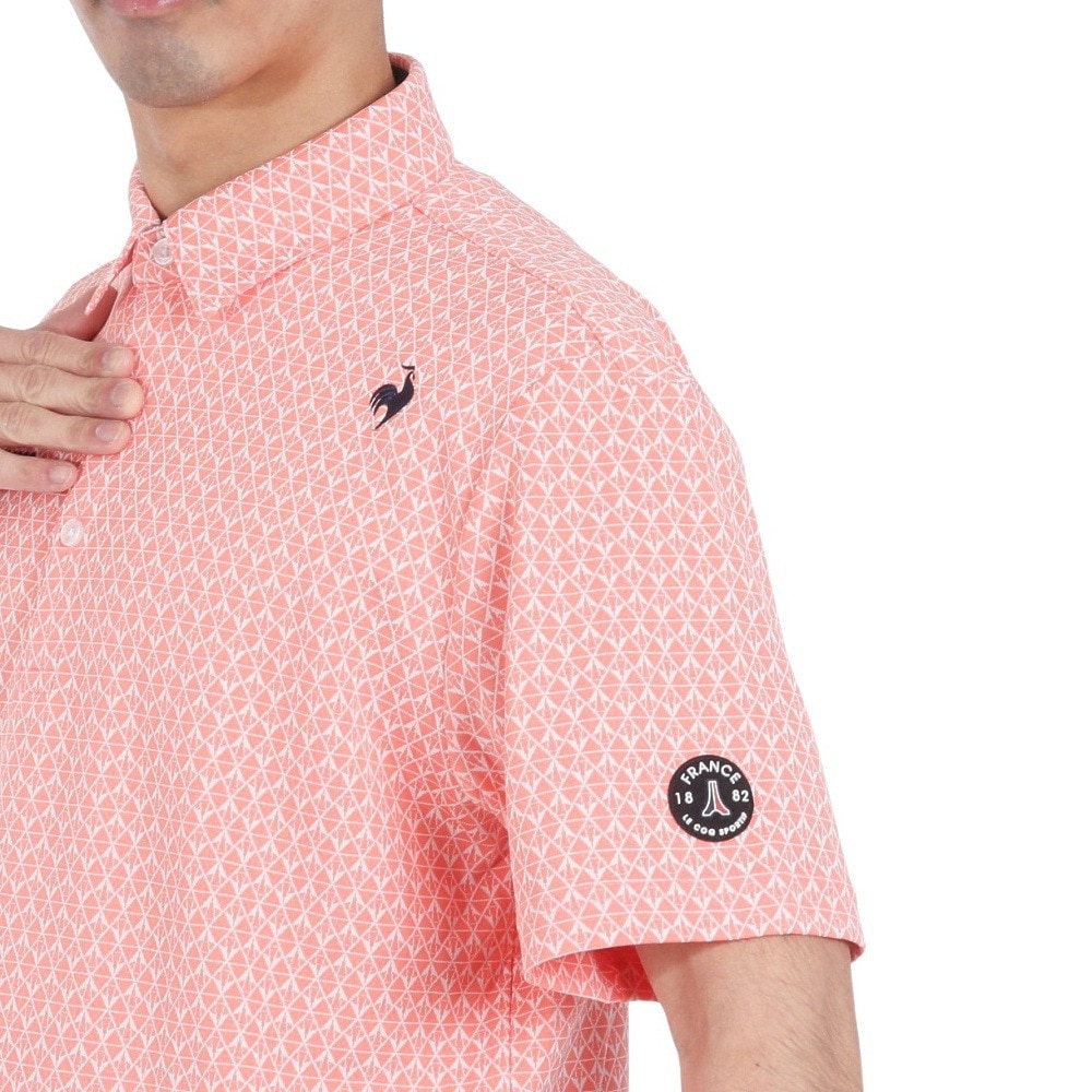 ルコックスポルティフ（lecoqsportif）（メンズ）ゴルフウェア 吸汗速乾 ストレッチフォーサー 小柄ジャガード半袖シャツ QGMXJA07 OR00