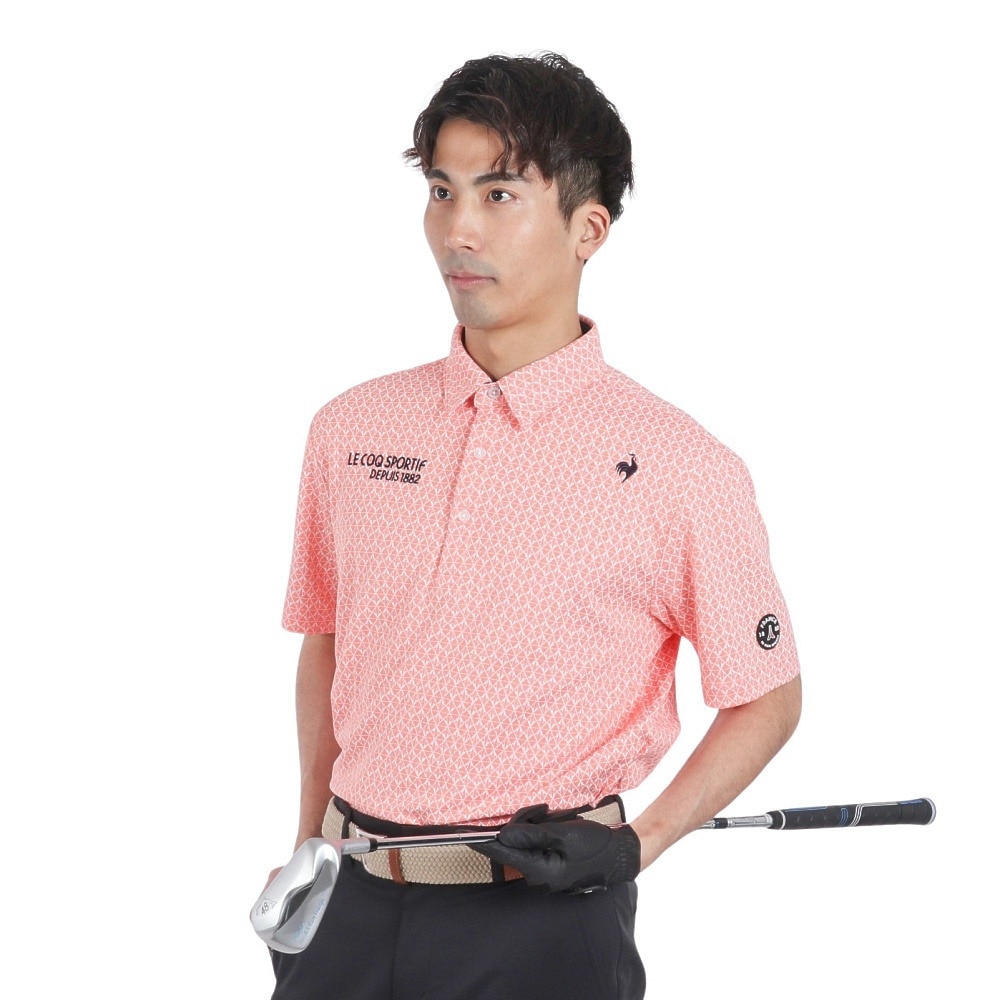 ルコックスポルティフ（lecoqsportif）（メンズ）ゴルフウェア 吸汗速乾 ストレッチフォーサー 小柄ジャガード半袖シャツ QGMXJA07 OR00