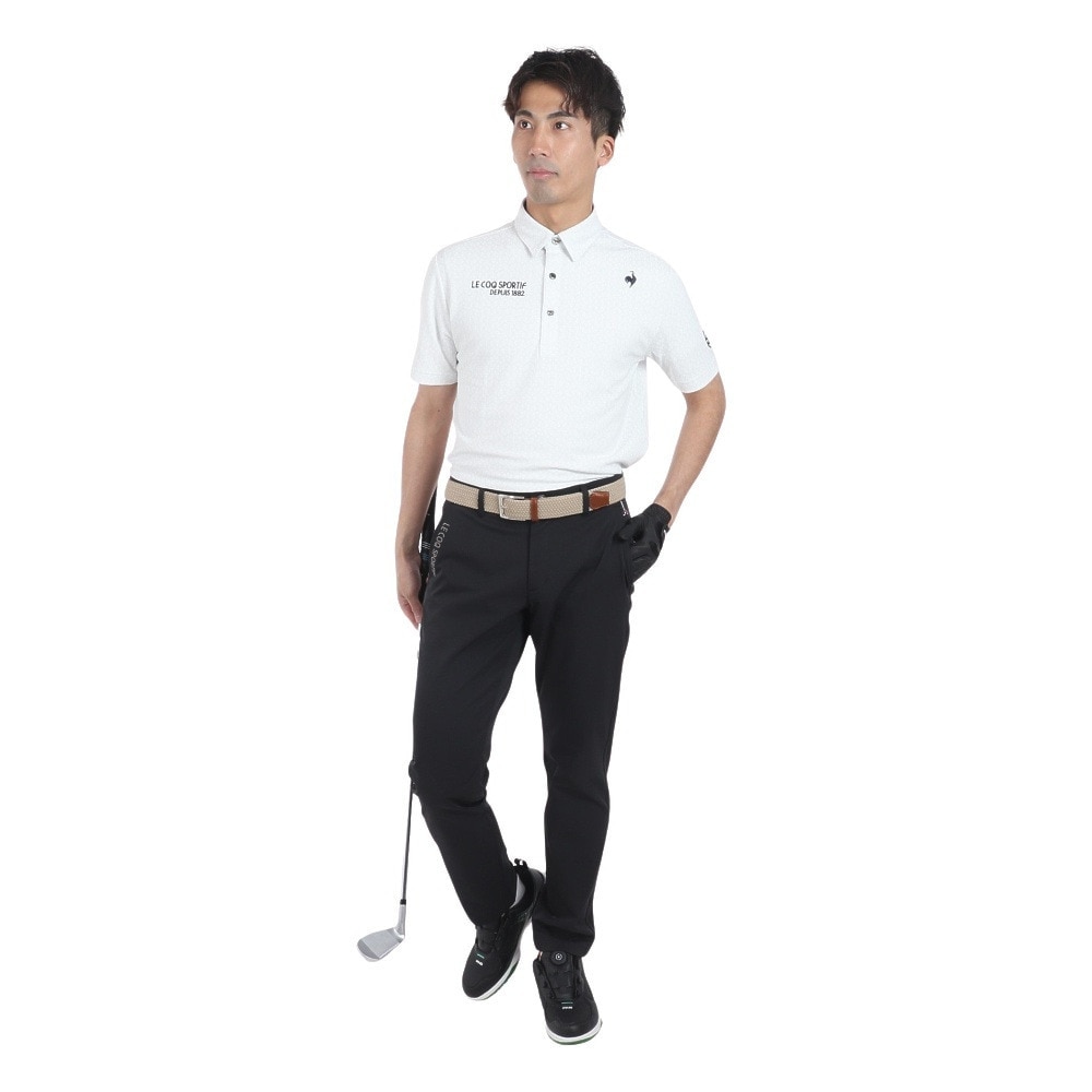 ルコックスポルティフ（lecoqsportif）（メンズ）ゴルフウェア 吸汗速乾 ストレッチフォーサー 小柄ジャガード半袖シャツ QGMXJA07 WH00