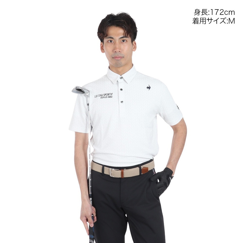 ルコックスポルティフ（lecoqsportif）（メンズ）ゴルフウェア 吸汗速乾 ストレッチフォーサー 小柄ジャガード半袖シャツ QGMXJA07 WH00