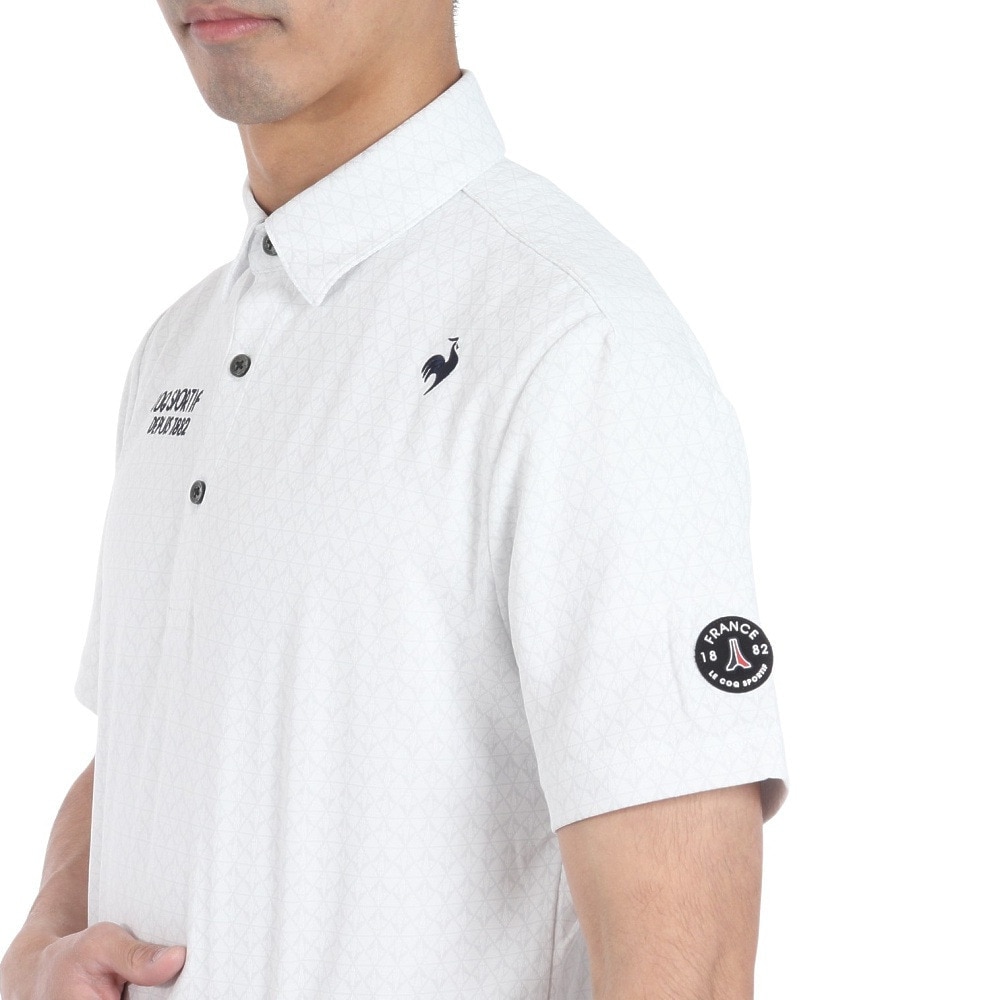 ルコックスポルティフ（lecoqsportif）（メンズ）ゴルフウェア 吸汗速乾 ストレッチフォーサー 小柄ジャガード半袖シャツ QGMXJA07 WH00