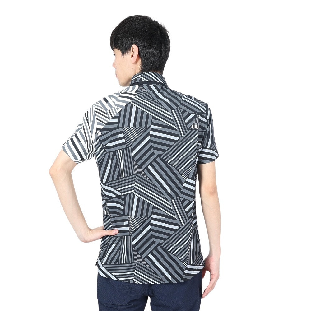 ルコックスポルティフ（lecoqsportif）（メンズ）ゴルフウェア 吸汗速乾 ストレッチフォーサー フレンチボーダー半袖シャツ QGMXJA12 BK00