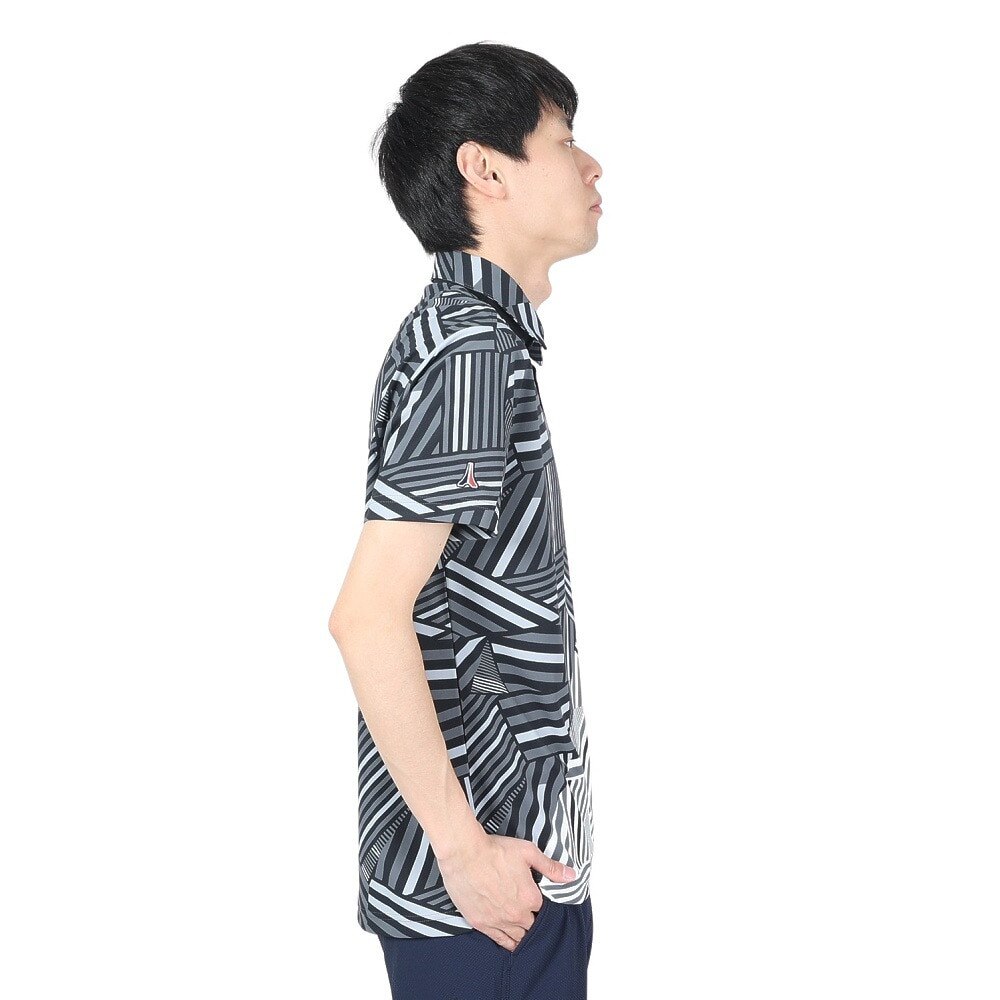 ルコックスポルティフ（lecoqsportif）（メンズ）ゴルフウェア 吸汗速乾 ストレッチフォーサー フレンチボーダー半袖シャツ QGMXJA12 BK00