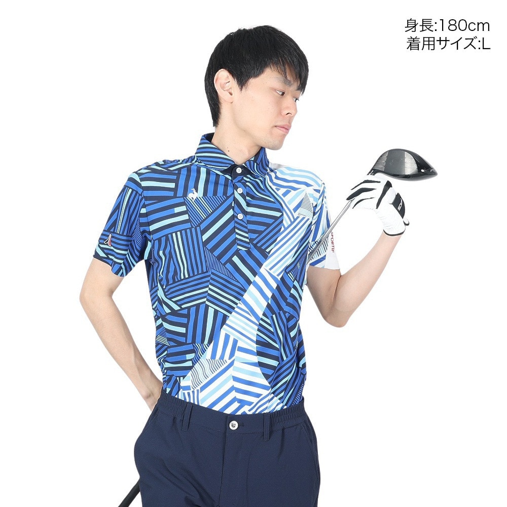 ルコックスポルティフ（lecoqsportif）（メンズ）ゴルフウェア 吸汗速乾 ストレッチフォーサー フレンチボーダー半袖シャツ QGMXJA12 BL00