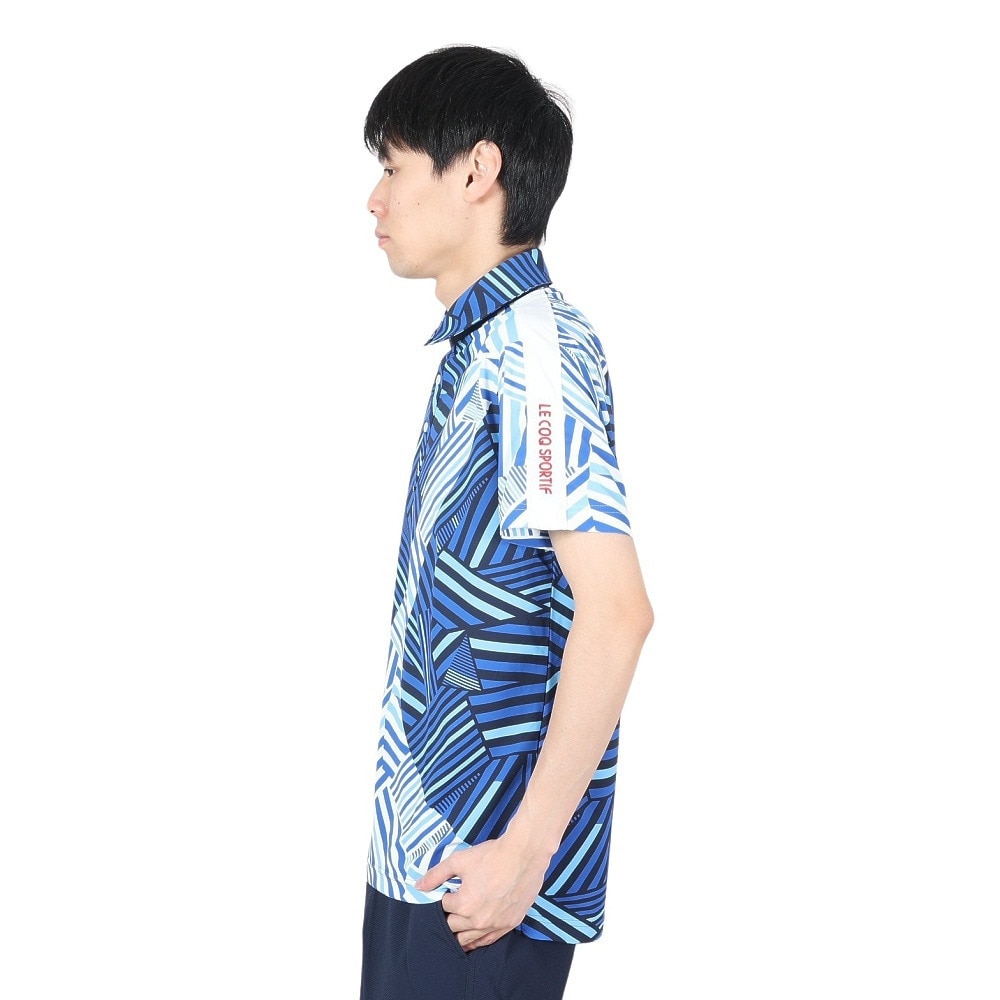 ルコックスポルティフ（lecoqsportif）（メンズ）ゴルフウェア 吸汗速乾 ストレッチフォーサー フレンチボーダー半袖シャツ QGMXJA12 BL00