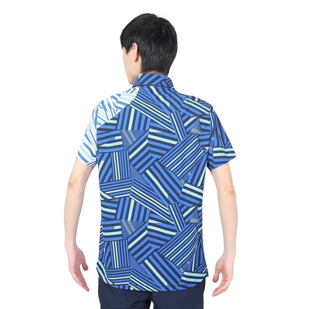 ルコックスポルティフ（lecoqsportif）（メンズ）ゴルフウェア 吸汗速乾 ストレッチフォーサー フレンチボーダー半袖シャツ QGMXJA12 BL00