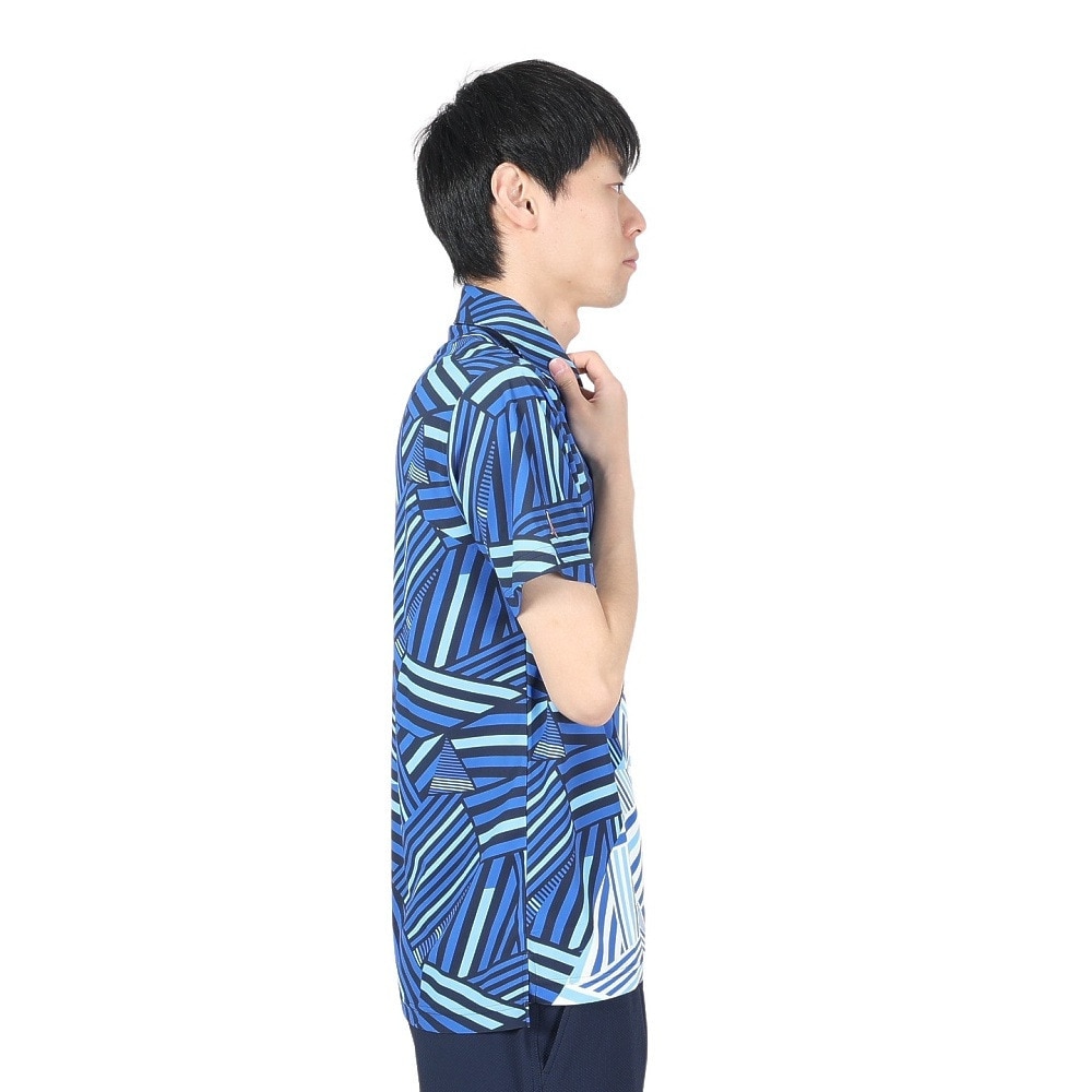ルコックスポルティフ（lecoqsportif）（メンズ）ゴルフウェア 吸汗速乾 ストレッチフォーサー フレンチボーダー半袖シャツ QGMXJA12 BL00
