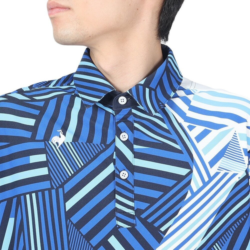 ルコックスポルティフ（lecoqsportif）（メンズ）ゴルフウェア 吸汗速乾 ストレッチフォーサー フレンチボーダー半袖シャツ QGMXJA12 BL00