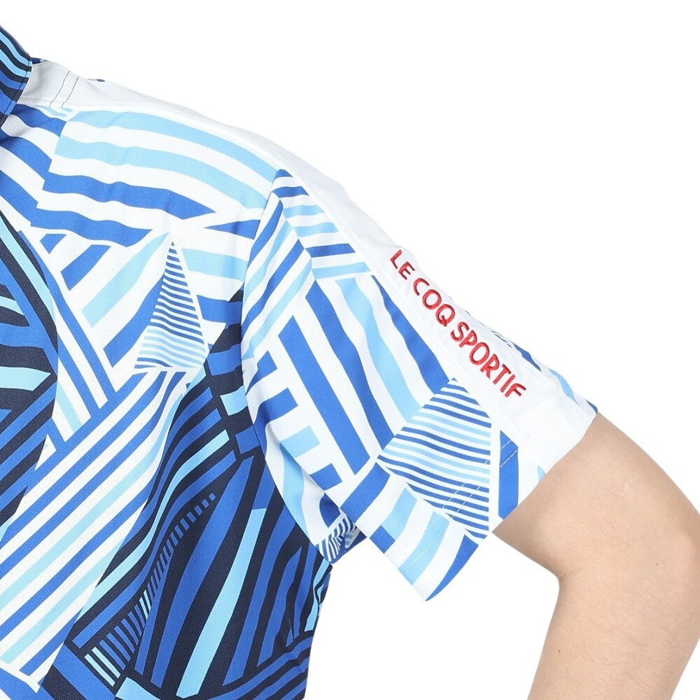 ルコックスポルティフ（lecoqsportif）（メンズ）ゴルフウェア 吸汗速乾 ストレッチフォーサー フレンチボーダー半袖シャツ QGMXJA12 BL00