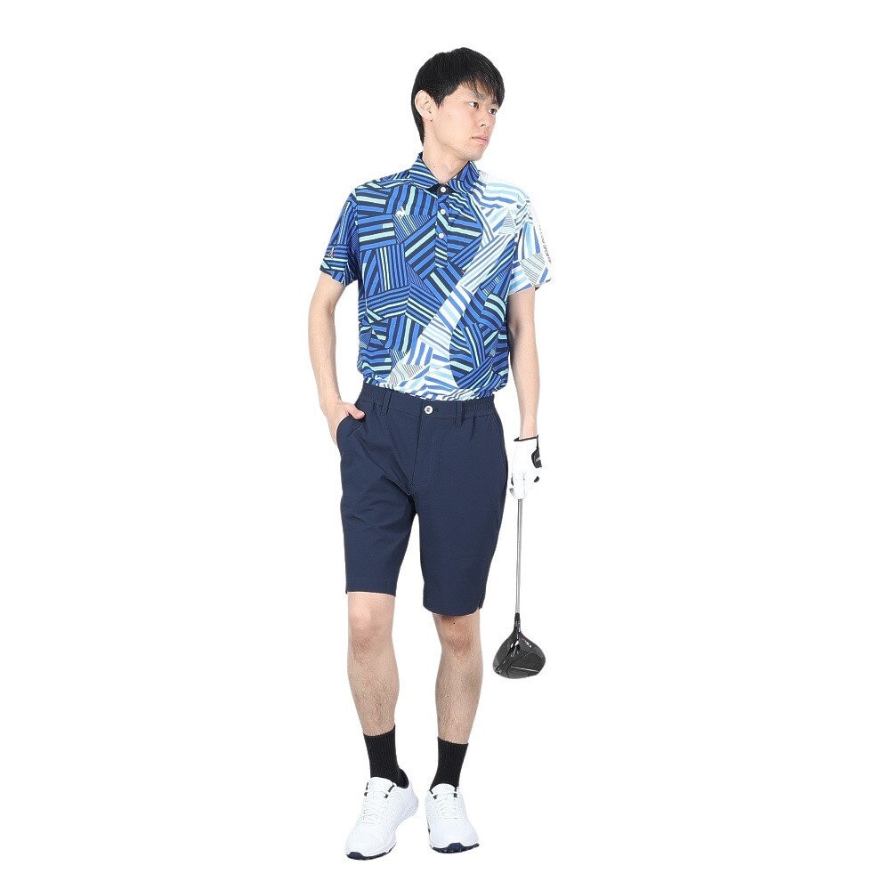 ルコックスポルティフ（lecoqsportif）（メンズ）ゴルフウェア 吸汗速乾 ストレッチフォーサー フレンチボーダー半袖シャツ QGMXJA12 BL00